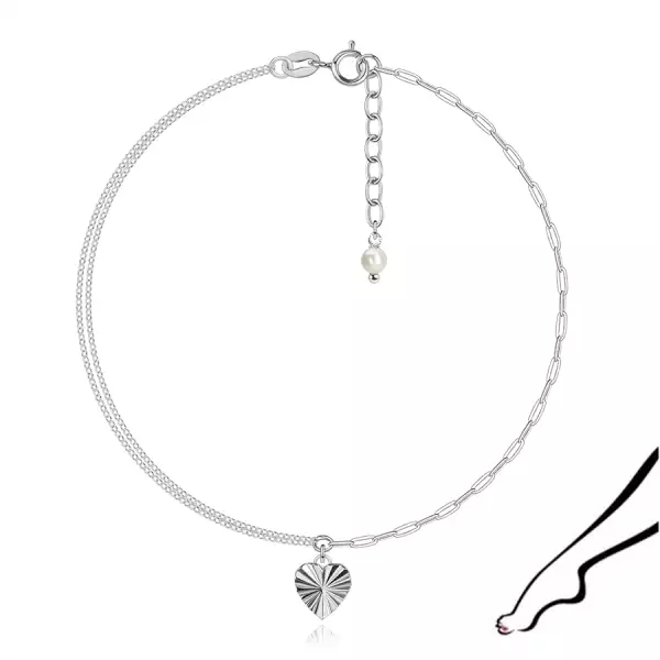 Ezüst 925 bokalánc szívvel és szintetikus gyönggyel