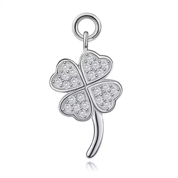 Ezüst 925 medál négylevelű lóhere cirkóniákkal és ívelt szárral