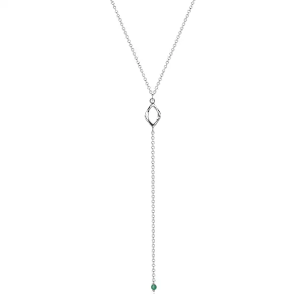 Ezüst Y-nyaklánc szem alakú függővel és természetes zöld onixszal