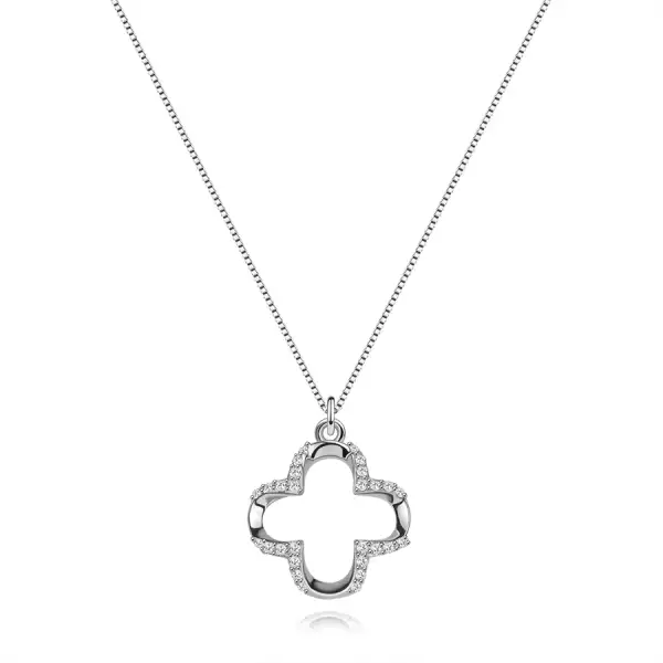 Ezüst 925 nyaklánc négylevelű lóherével és átlátszó cirkóniákkal