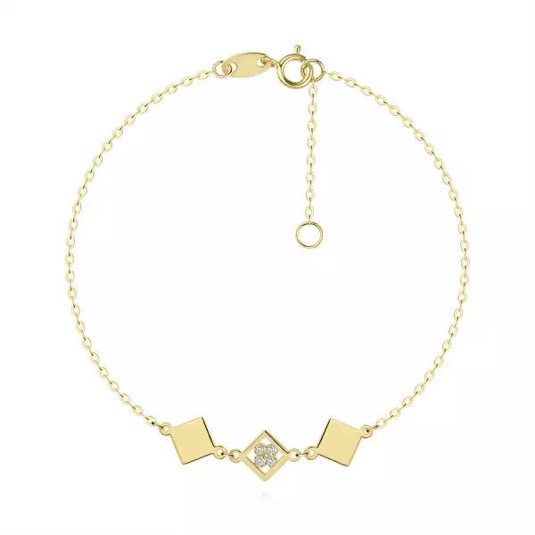 14K arany karkötő gyémánt alakú motívumokkal és víztiszta cirkóniával