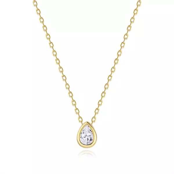 9K arany nyaklánc tiszta cirkóniával, csepp alakú medállal