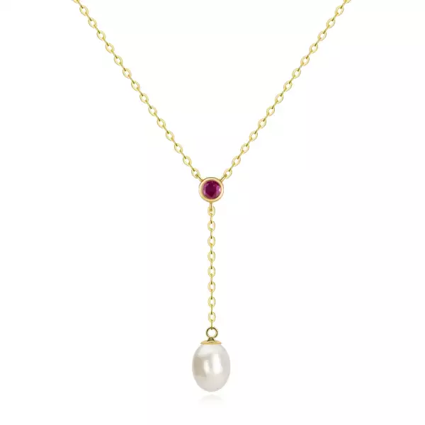 9K arany nyaklánc rubinnal és tenyésztett gyönggyel