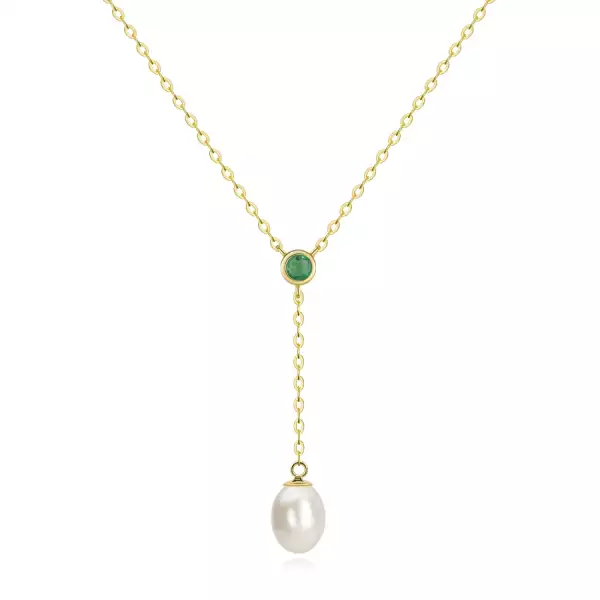 9K arany Y nyaklánc smaragddal és tenyésztett gyönggyel