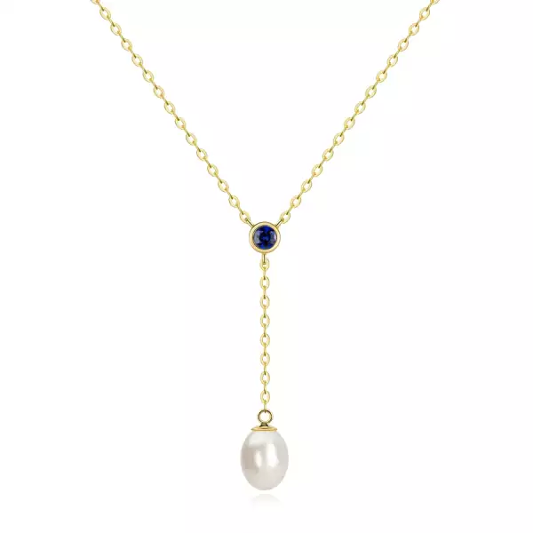 9K arany Y nyaklánc kék zafírral és tenyésztett gyönggyel