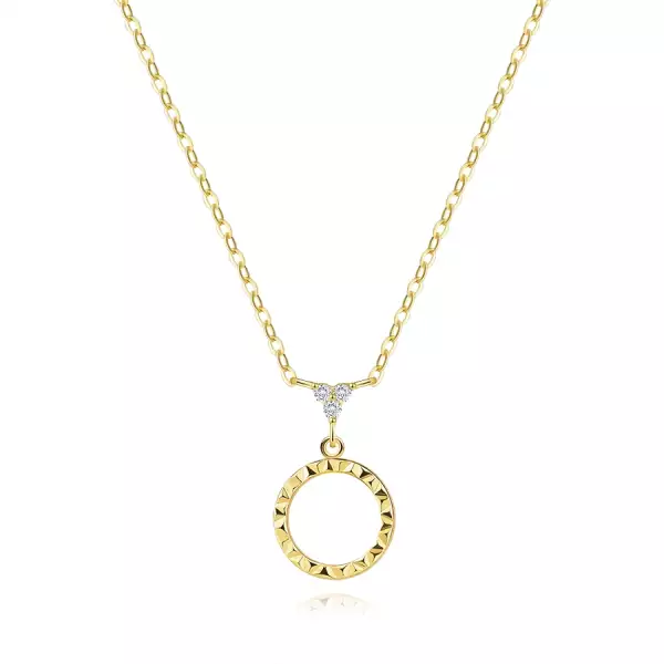 14K arany nyaklánc cirkónia trióval és gyémántmintás körrel