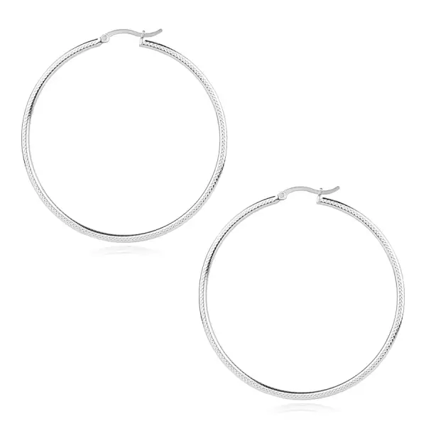 925 ezüst karika fülbevaló szögletes szár és ritmikus mintázat, 50 mm