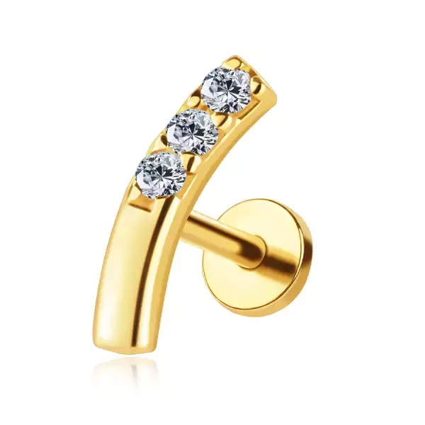 14K arany labret piercing három cirkóniával ívben