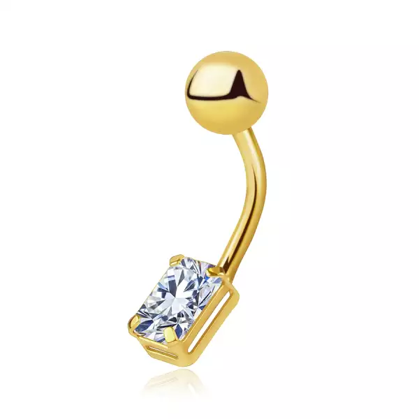 14K arany köldökpiercing téglalap alakú cirkóniával