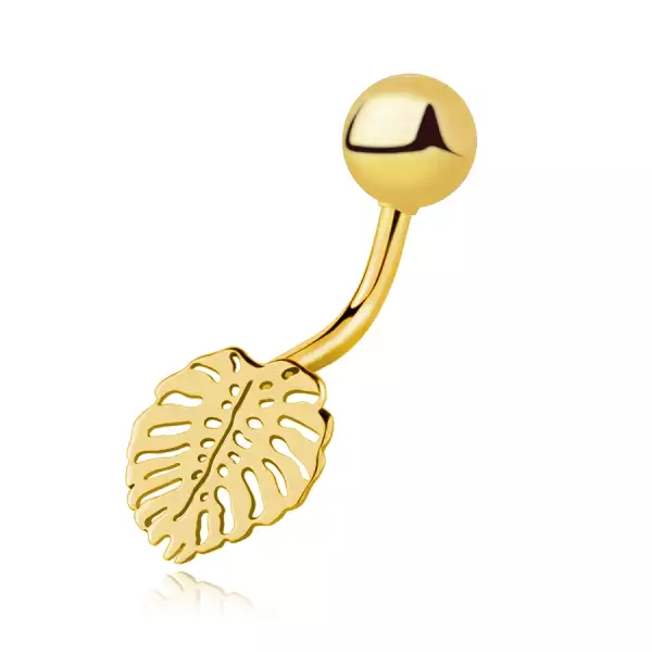 14K arany köldökpiercing Monstera levéllel
