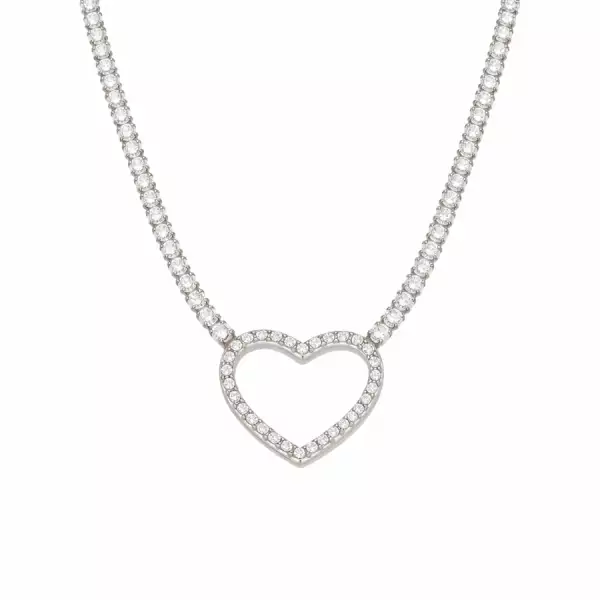 Nemesacél szív nyaklánc színtelen cirkóniákkal
