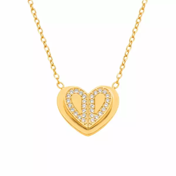 Aranyszínű nemesacél nyaklánc dupla szívvel és cirkóniával
