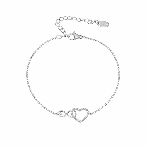 Nemesacél karkötő szívvel, végtelen jellel és cirkóniával