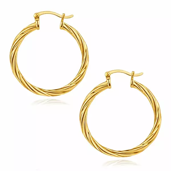 Aranyozott 925-ös ezüst karika fülbevaló – spirál design, 32 mm
