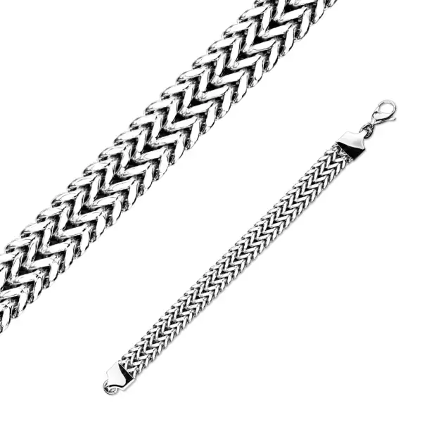 Acél Spiga karkötő búzakalász mintával, 12 mm - Hossz: 190 mm