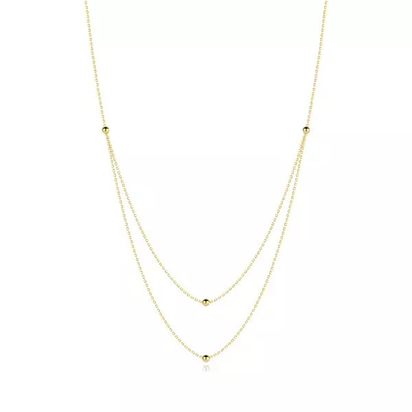 Gold 9K necklace with beads and double chain