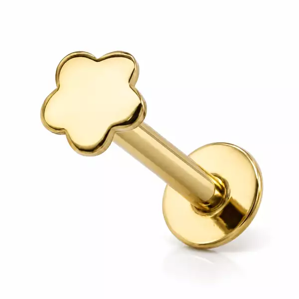 14K arany labret ajak piercing virág motívummal