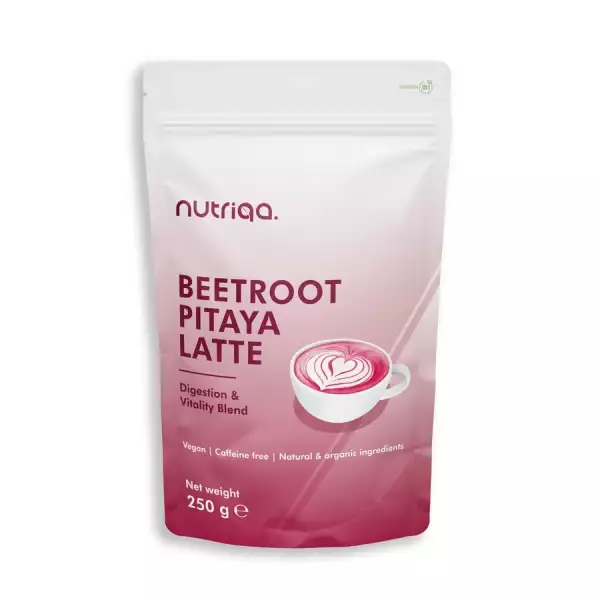 Nutriqa Bio cékla–pitaya latte italpor, vegán, koffeinmentes – 250 g