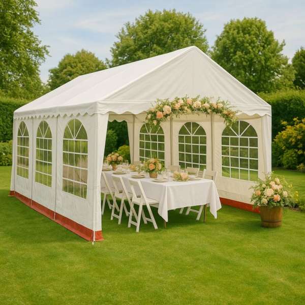 Kerti party sátor 6×4 m PVC 400 g/m²  fehér és piros csíkos