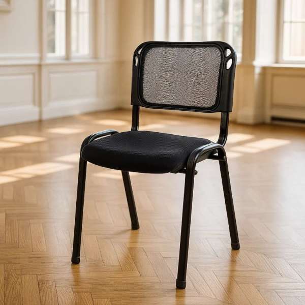 Konferencia szék fekete ülőfelülettel fém váz egymásra rak