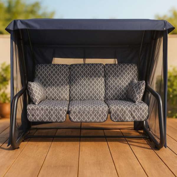 Kerti hinta fém 4 személyes összecsukható szúnyoghálóval