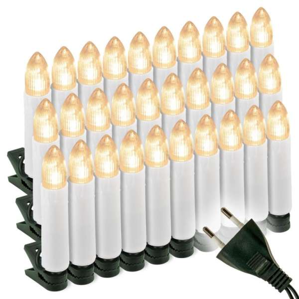 NEXOS Gyertyák karácsonyfára 30 LED zöld kábel meleg fehér