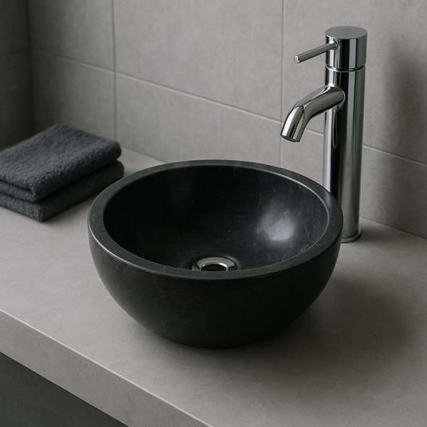 Mosdókagyló természetes kőből - GEMMA 501 Márvány Ø40 Black