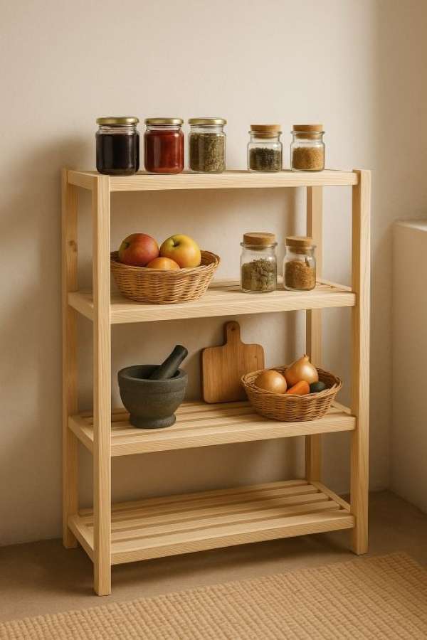 Fenyő fából készült polc 4 polc 133x80x33 cm cseh gyártmány