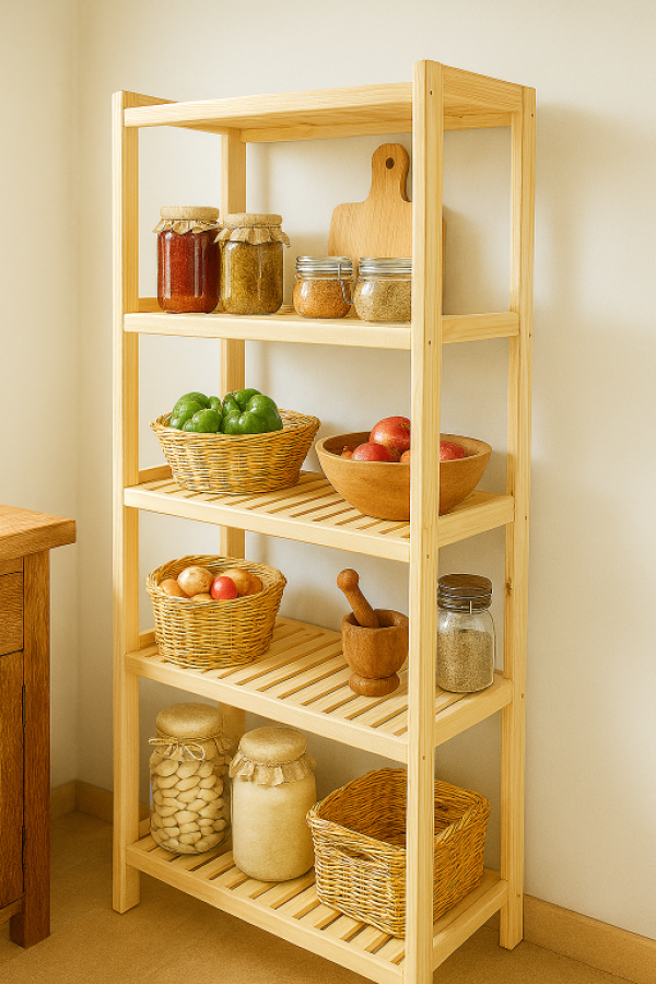 Fából készült polc  5 polccal 173x80x33 cm cseh gyártmány