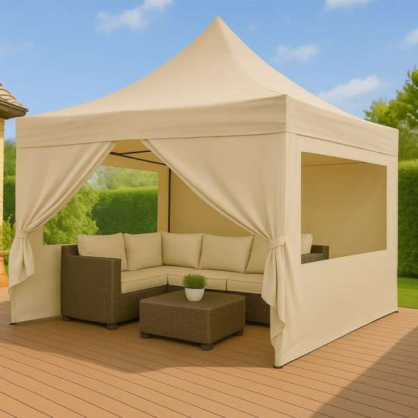 Ollós kerti sátor 3x3 m 5 magasság táska mellékelve bézs