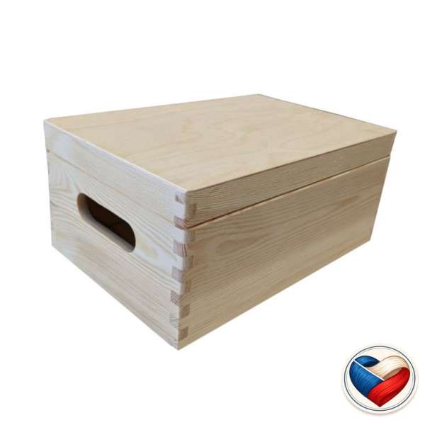 Fából készült doboz fedéllel és fogantyúkkal 30×20×13 cm