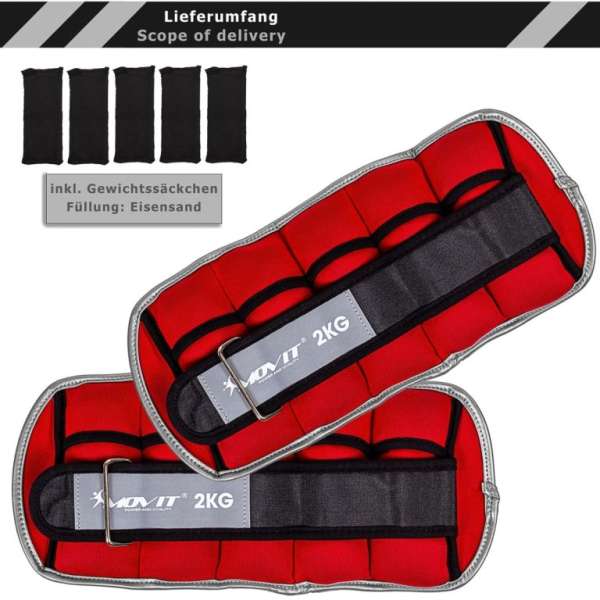 MOVIT Neoprén fényvisszaverő terhelő súly 2 x 2 kg piros