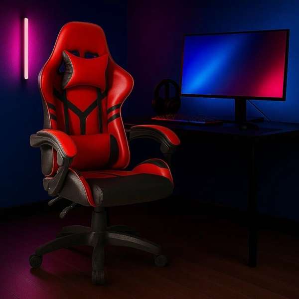 Ergonomikus játékszék nyak- és hátpárnákkal piros színű