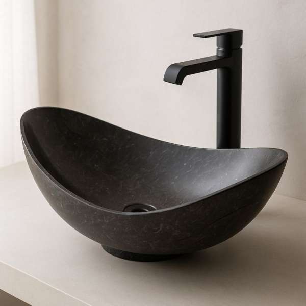 INDERA Mosdókagyló márvány TURPIS Black 33 x 45 cm