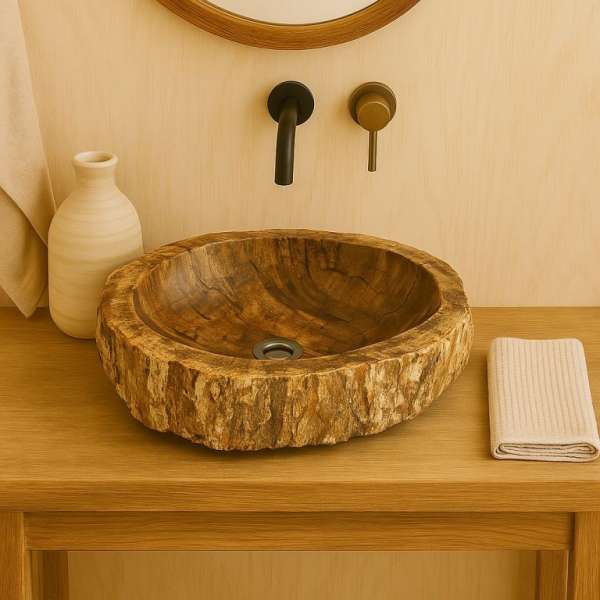 INDERA Mosdókagyló megkövesedett fa SINK FOSSIL