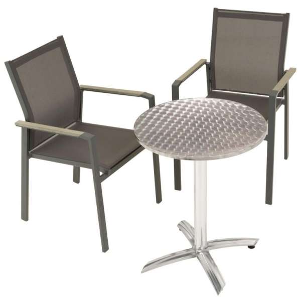 Kerti szett bisztróasztal 2 egymásba rakható szék szürke