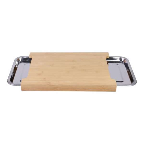 Bambusz vágódeszka alumínium csepptálca 40 x 29 x 3,5 cm