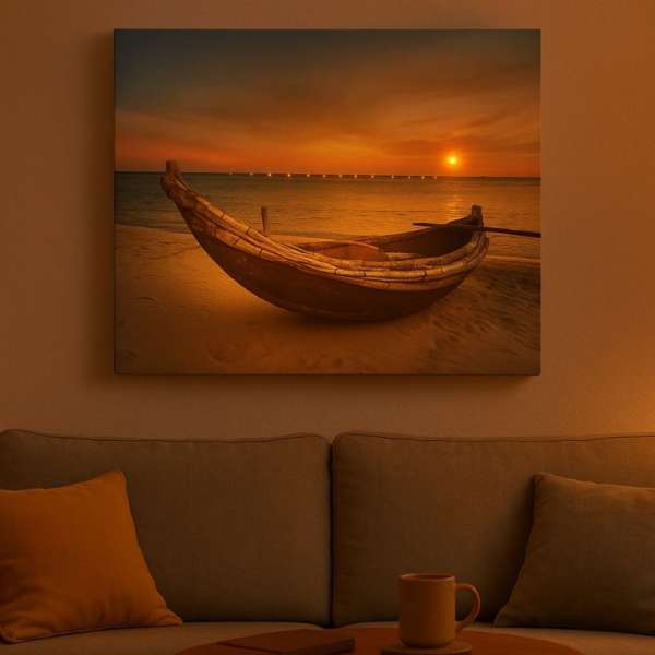 Fali kép Hajó a strandon LED időzítővel 30 x 40 cm