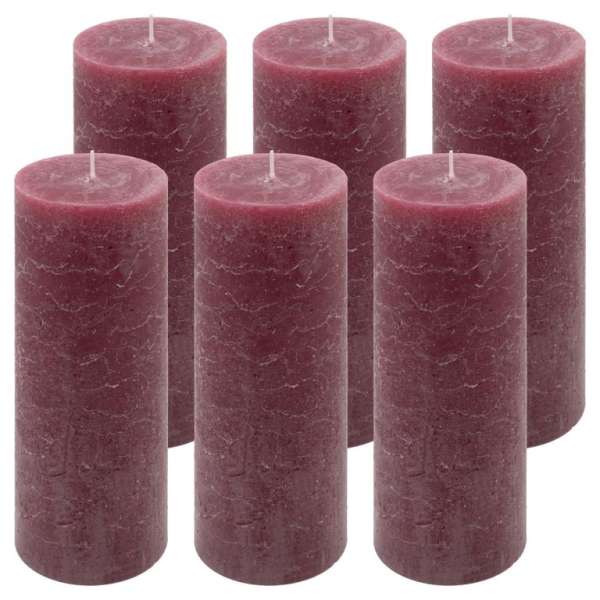 Rusztikus gyertya készlet 20 cm Ø 7,5 cm  6 db bordó