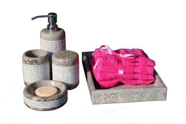 INDERA Kőből készült fürdőszoba készlet szürke