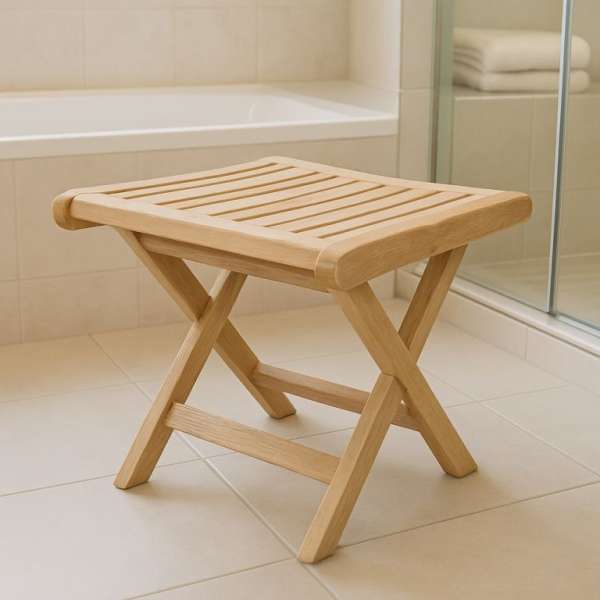 Összecsukható teakfa szék Divero fürdőszobába 45 cm