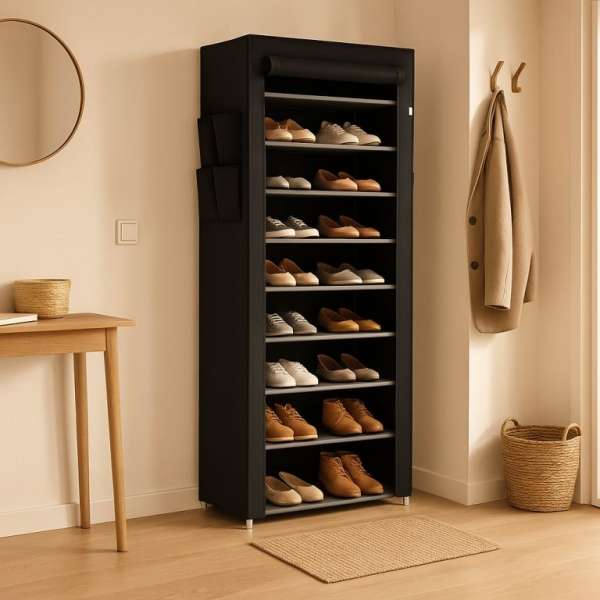 Textil cipősszekrény 9 polc és redőnyös ajtókkal 160x58 cm