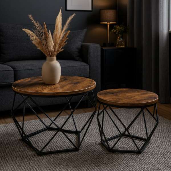 Dohányzó asztal szett 2 db ipari stílusú barna