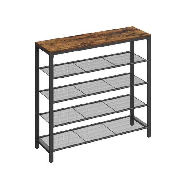 VASAGLE Cipősszekrény 4 polc acélváz rusztikus barna