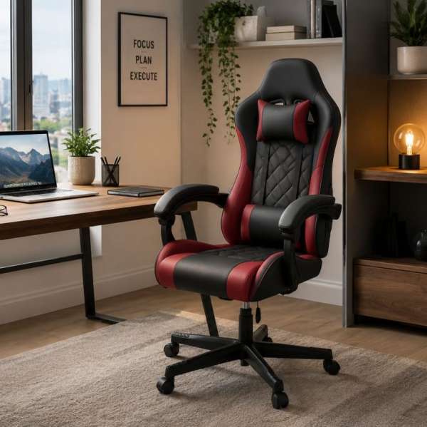 Ergonomikus gamer szék fekete/piros párnákkal