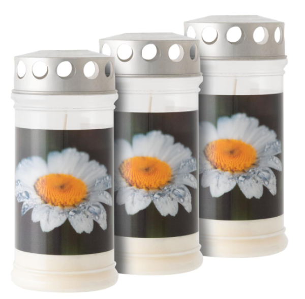 Műanyag sírgyertya „virág” 3 db szett 17 cm