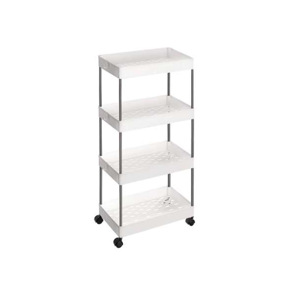 Mobil polc keskeny görgős 4 szintes 40 x 22 x 86 cm fehér