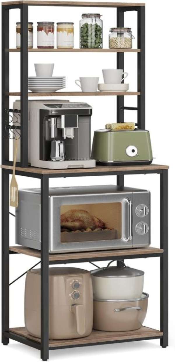 Konyhai polc 6 polc rusztikus fa/fekete 60×40×167 cm