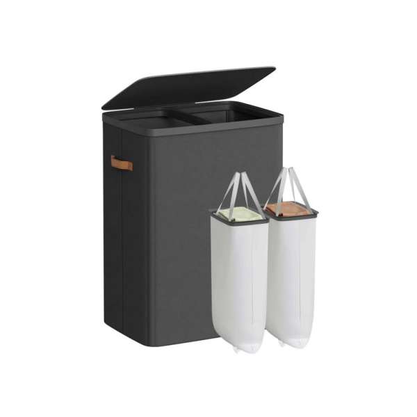 Kétkamrás szennyeskosár fedéllel  56 x 40 x 75 cm fekete