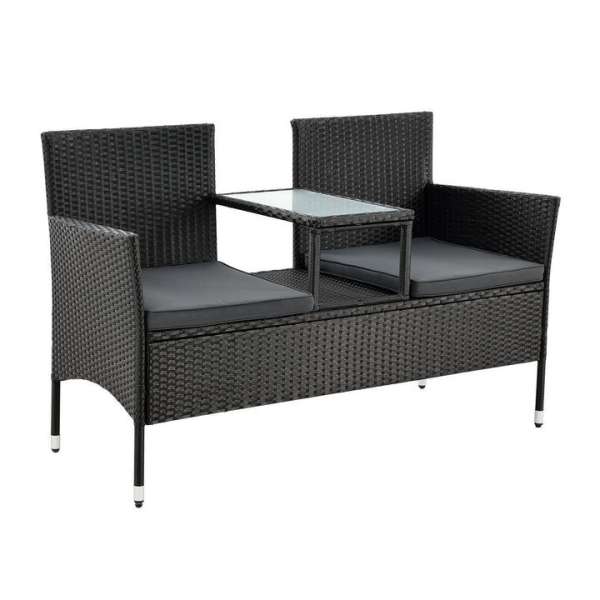 Polyrattan kerti dupla pad beépített asztallal fekete